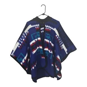 Inca Andes Acrylic Blend Poncho Cape Southwestern Blue Geometric Button Neck